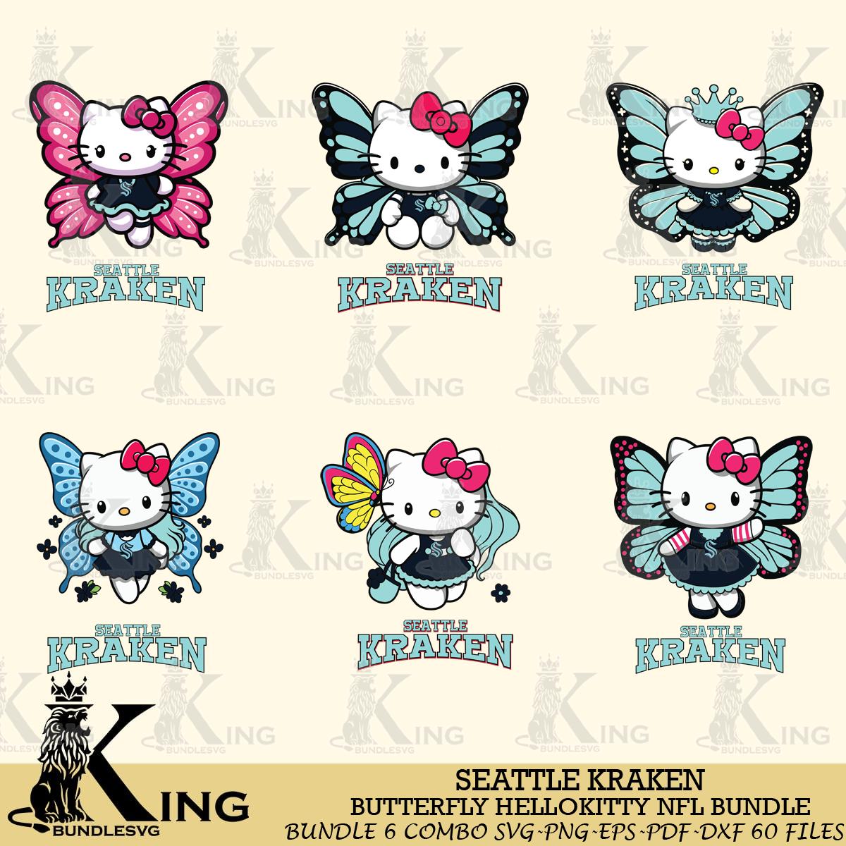 Seattle Kraken Butterfly Hello Kitty bundleSvg Eps Dxf Png File, Digital Download