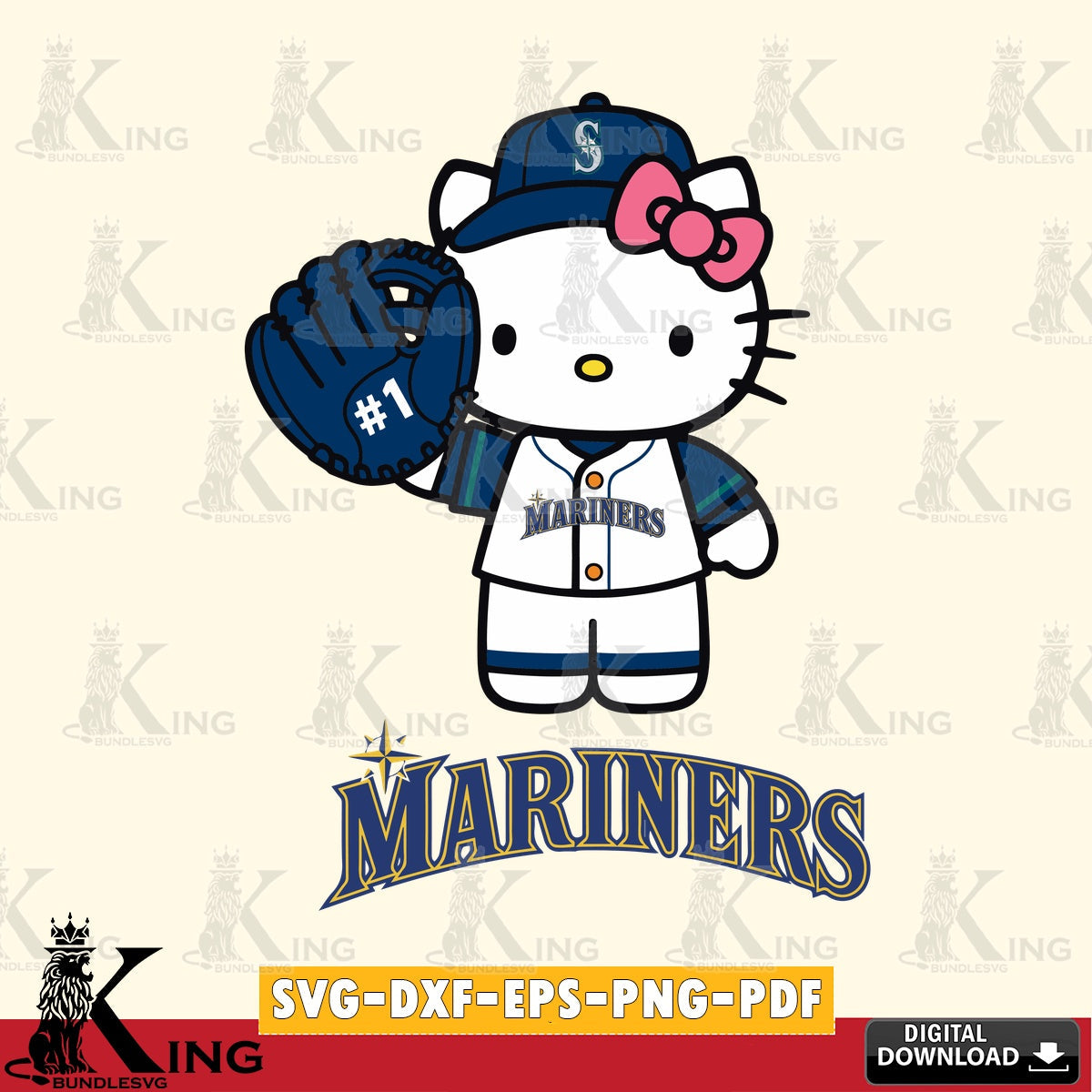 Variety pack of Seattle Mariners Hello Kitty Baseball crafting file for iron-on transfer and vinyl decals