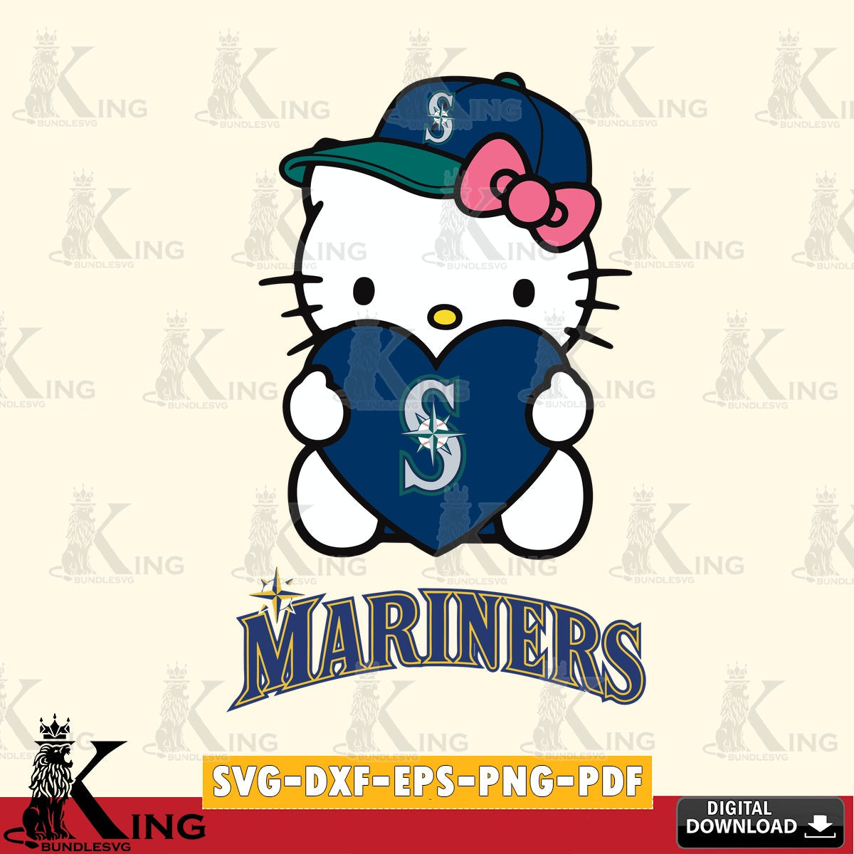 Massive pack of Seattle Mariners Hello Kitty baseball heart crafting file for iron-on transfer and vinyl decals