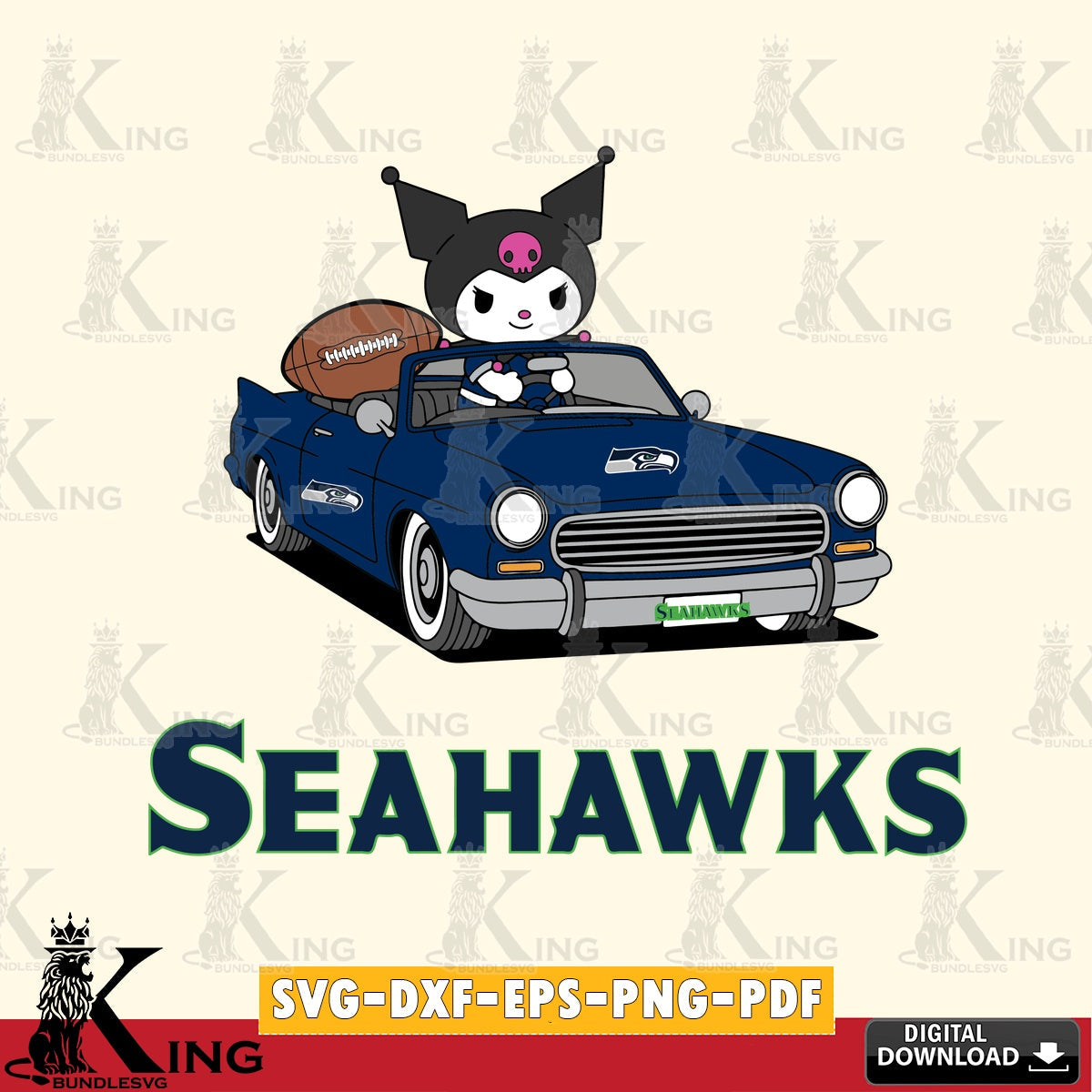 Seattle Seahawks Kuromi Car Football Game SVG file, Cricut, Cut file , Digital Download , Instant Download, Sanrio svg, Clipart