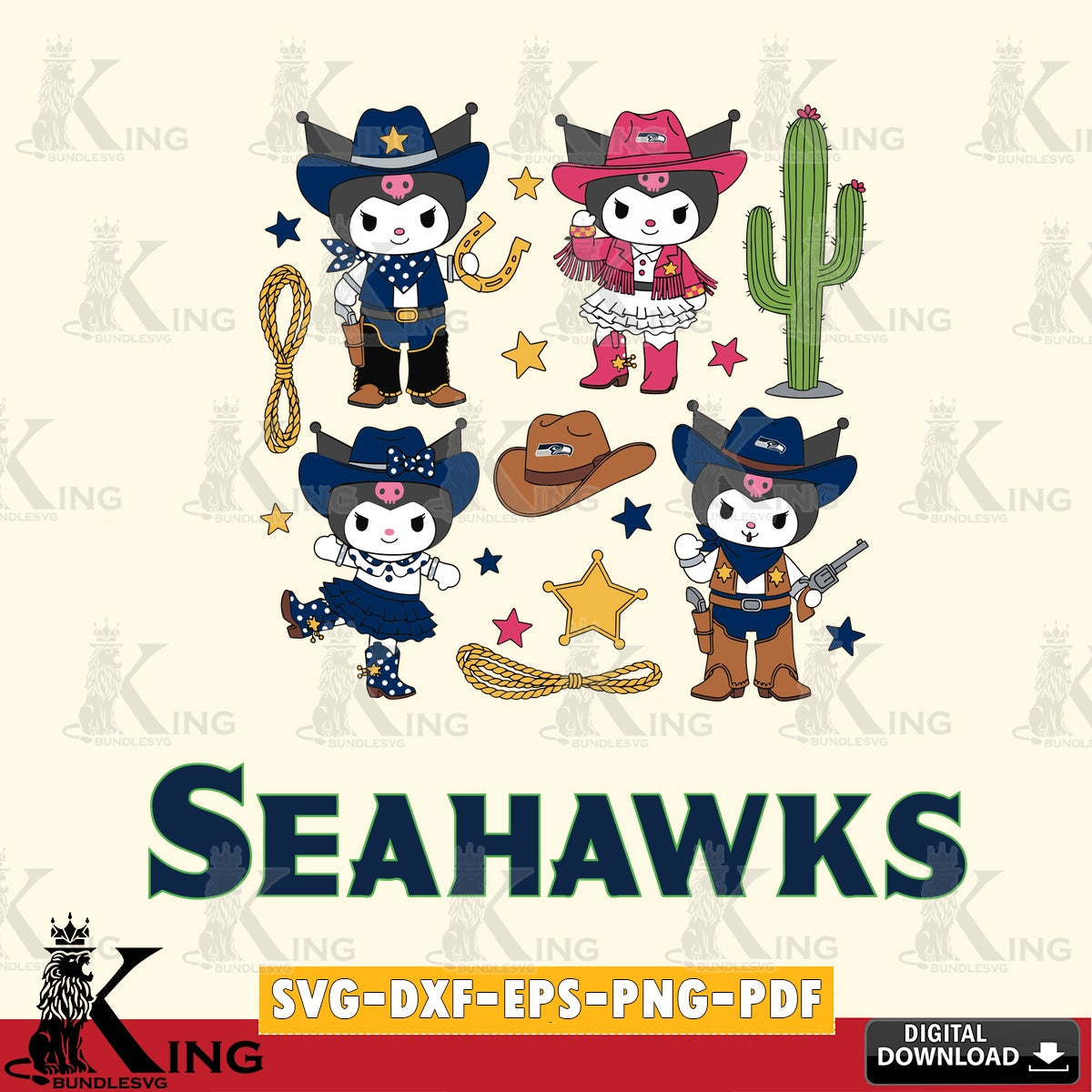 Seattle Seahawks Kuromi Cowboy Western SVG file, Cricut, Cut file , Digital Download , Instant Download, Sanrio svg, Clipart