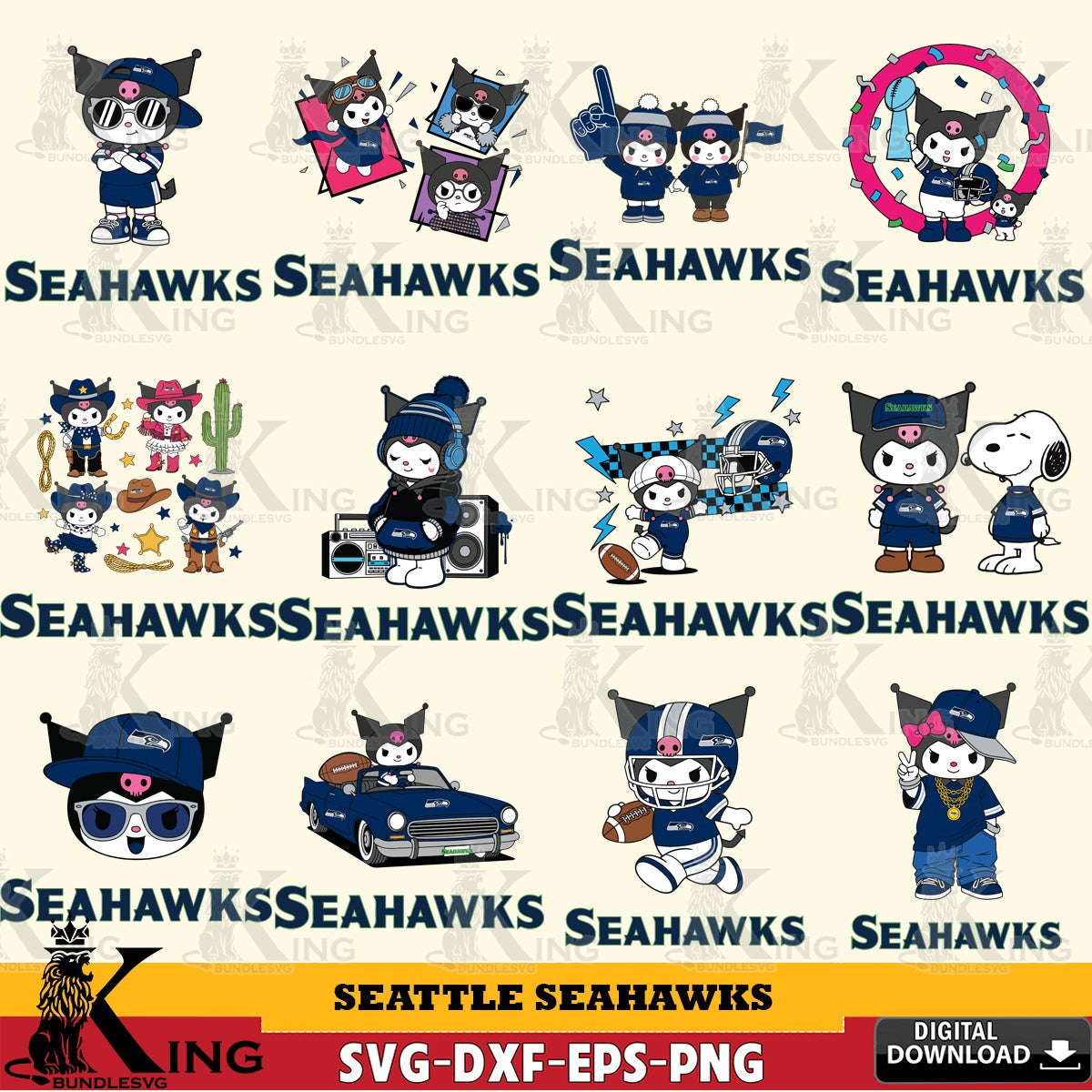 Seattle Seahawks Kuromi Football Jersey NFL Bundle SVG file, Cricut, Cut file , Digital Download , Instant Download, Sanrio svg, Clipart