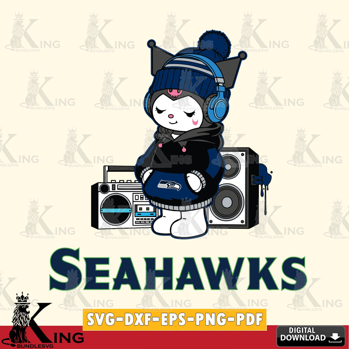 Seattle Seahawks Kuromi Football Music SVG file, Cricut, Cut file , Digital Download , Instant Download, Sanrio svg, Clipart