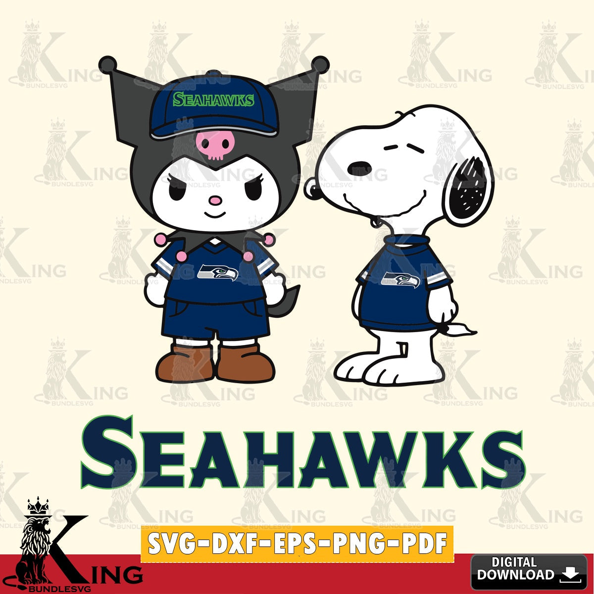 Seattle Seahawks Kuromi Snoopy Football SVG file, Cricut, Cut file , Digital Download , Instant Download, Sanrio svg, Clipart