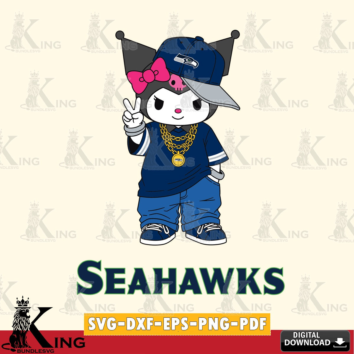 Seattle Seahawks Kuromi Streetwear Style SVG file, Cricut, Cut file , Digital Download , Instant Download, Sanrio svg, Clipart