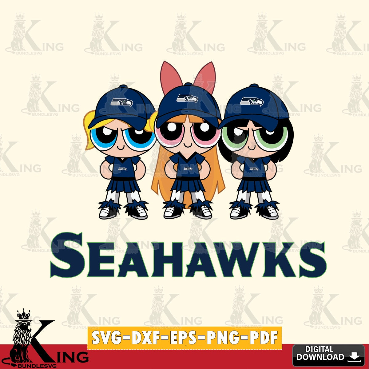 Stylish representation of Seattle Seahawks PowerPuff Girls football, a printable vector design for sublimation and crafts