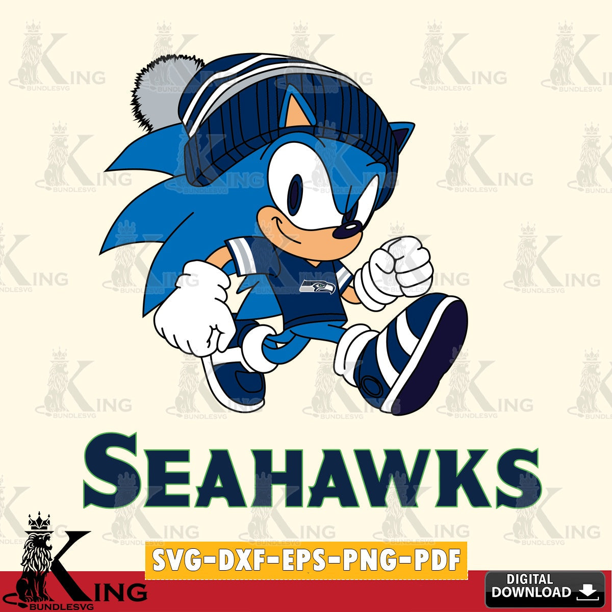 Vector design showing Seattle Seahawks Sonic Football PNG clipart for sublimation printing and graphic design