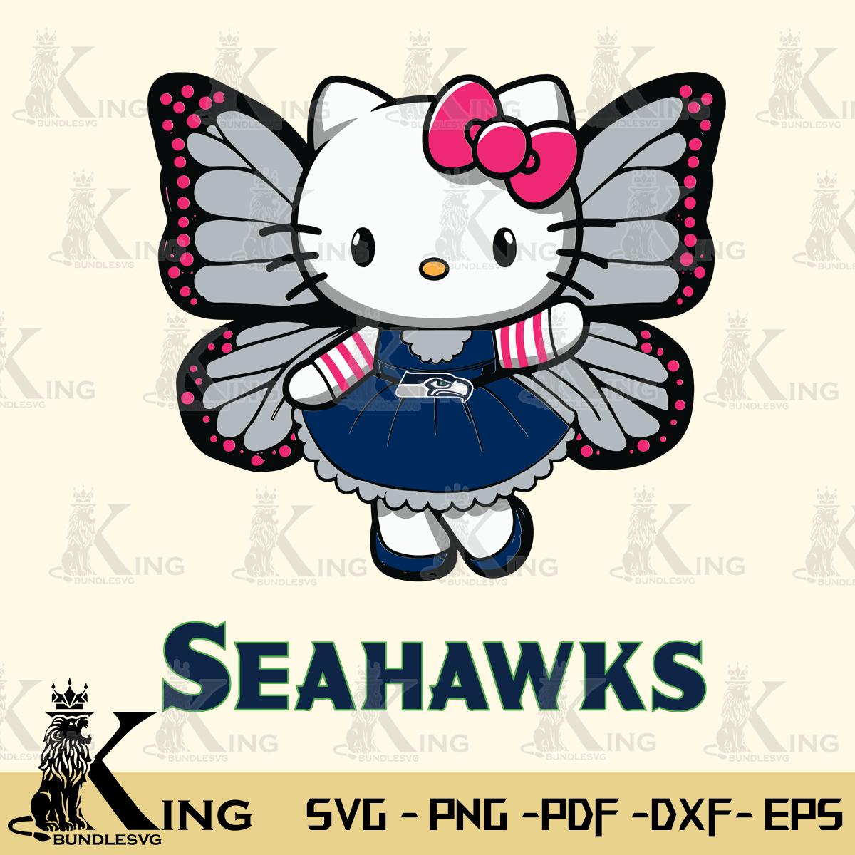 Seattle Seahawks Whimsical Kitty Wings Svg Eps Dxf Png File, Digital Download