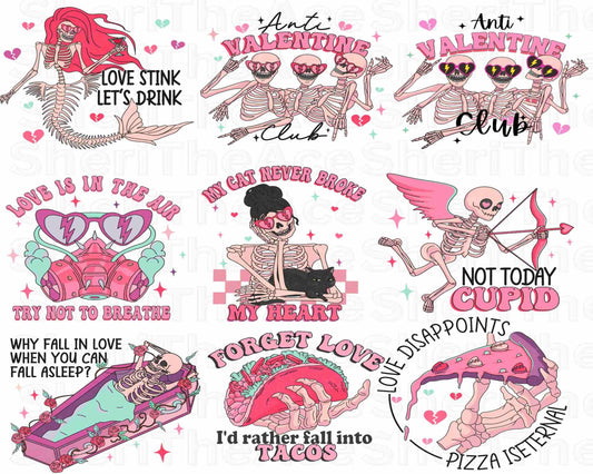 Skeleton Valentine png bundle,  Valentine Club bundle PNG ,Valentine's Day , Digital download , Instant Download