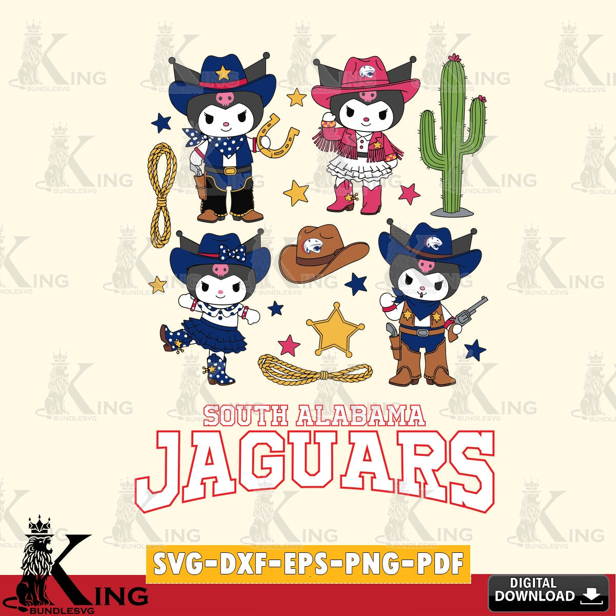 South Alabama Jaguars Kuromi Cowboy Western SVG file, Cricut, Cut file , Digital Download , Instant Download, Sanrio svg, Clipart
