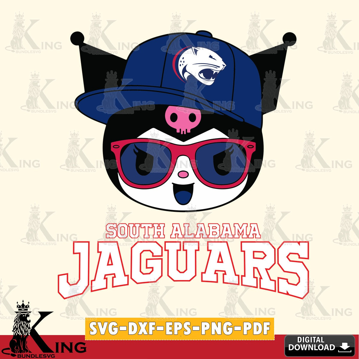 South Alabama Jaguars Kuromi Football Cool SVG file, Cricut, Cut file , Digital Download , Instant Download, Sanrio svg, Clipart