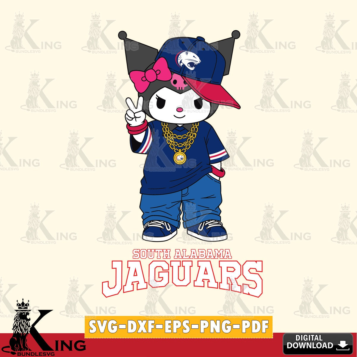 South Alabama Jaguars Kuromi Streetwear Style SVG file, Cricut, Cut file , Digital Download , Instant Download, Sanrio svg, Clipart