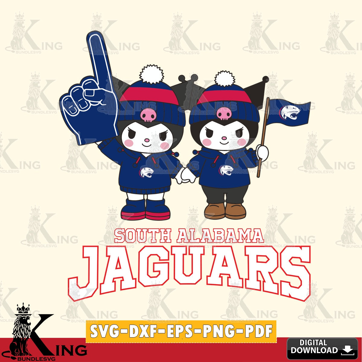 South Alabama Jaguars Kuromi rugby Fan SVG file, Cricut, Cut file , Digital Download , Instant Download, Sanrio svg, Clipart