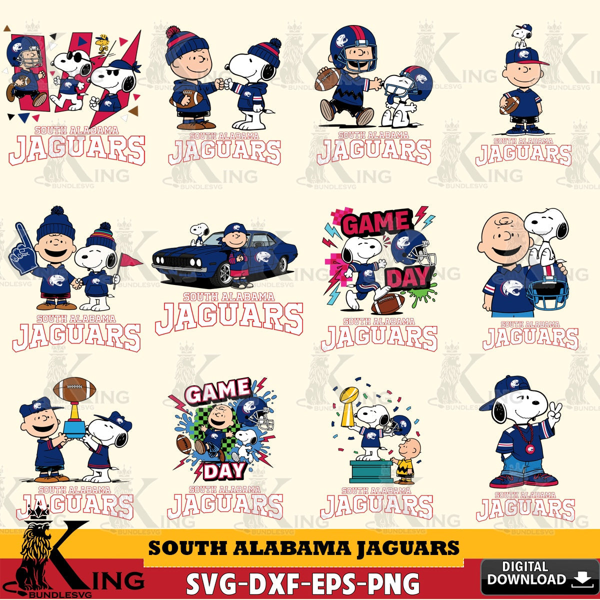 South Alabama Jaguars Peanuts Football NCAA Bundle SVG, Cricut, Cut file , Digital Download , Instant Download, Peanuts svg, NCAA svg, Football svg, Sport svg