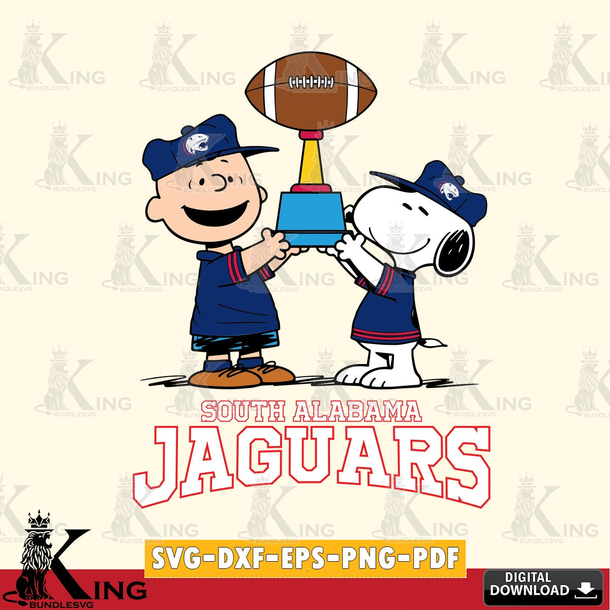 South Alabama Jaguars Peanuts Football Trophy SVG, Cricut, Cut file , Digital Download , Instant Download, Peanuts svg, NCAA svg, Football svg, Sport svg