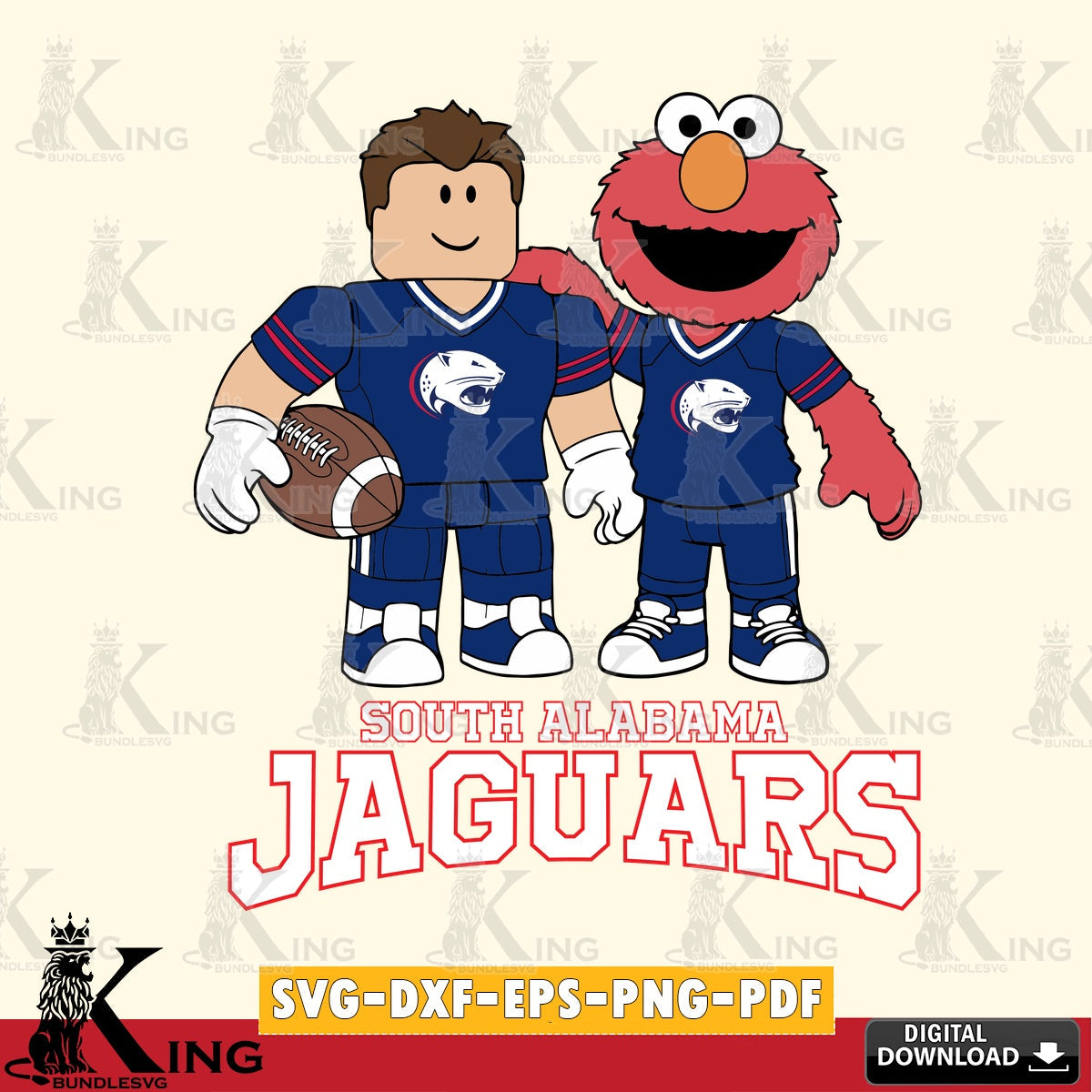 South Alabama Jaguars Roblox & Elmo Football SVG file , NCAA Cricut, File cut , Digital Download , PDF File
