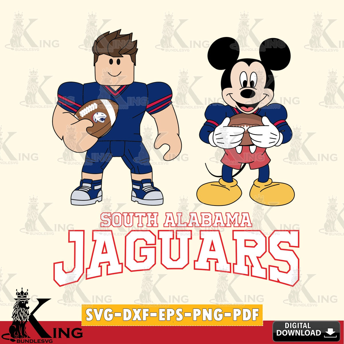 South Alabama Jaguars Roblox & Mickey Football SVG file , NCAA Cricut, File cut , Digital Download , PDF File