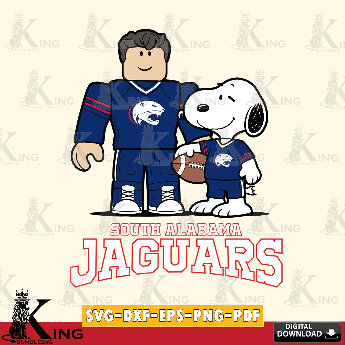 South Alabama Jaguars Roblox & Snoopy Football SVG file , NCAA Cricut, File cut , Digital Download , PDF File