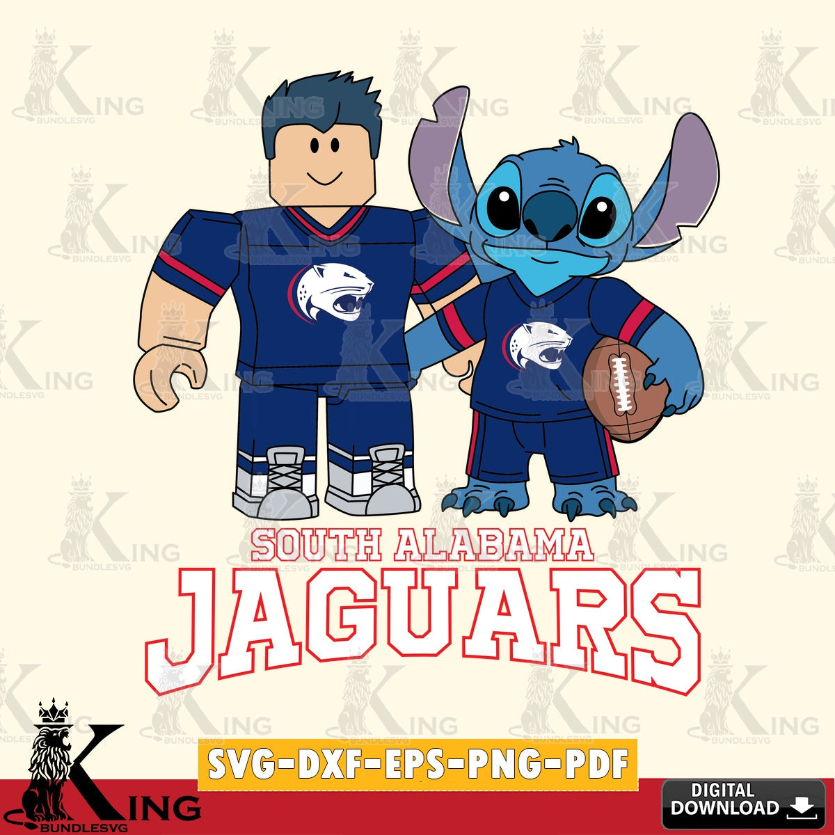 South Alabama Jaguars Roblox & Stitch Football SVG file , NCAA Cricut, File cut , Digital Download , PDF File