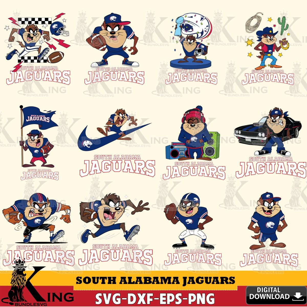 South Alabama Jaguars Taz Football NCAA Bundle SVG file, Cut file , Digital Download , Instant Download, Taz svg, NCAA svg
