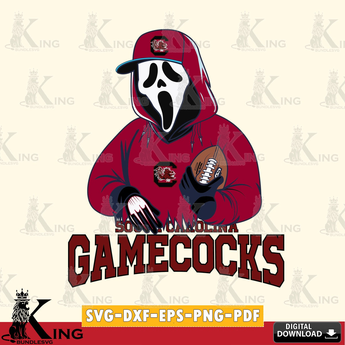 Stylish representation of South Carolina Gamecocks Ghostface Scream football player, a high-quality vector for DIY scrapbooking