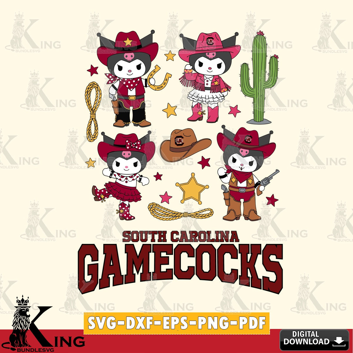 South Carolina Gamecocks Kuromi Cowboy Western SVG file, Cricut, Cut file , Digital Download , Instant Download, Sanrio svg, Clipart