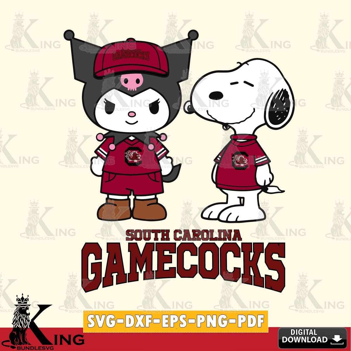 South Carolina Gamecocks Kuromi Snoopy Football SVG file, Cricut, Cut file , Digital Download , Instant Download, Sanrio svg, Clipart