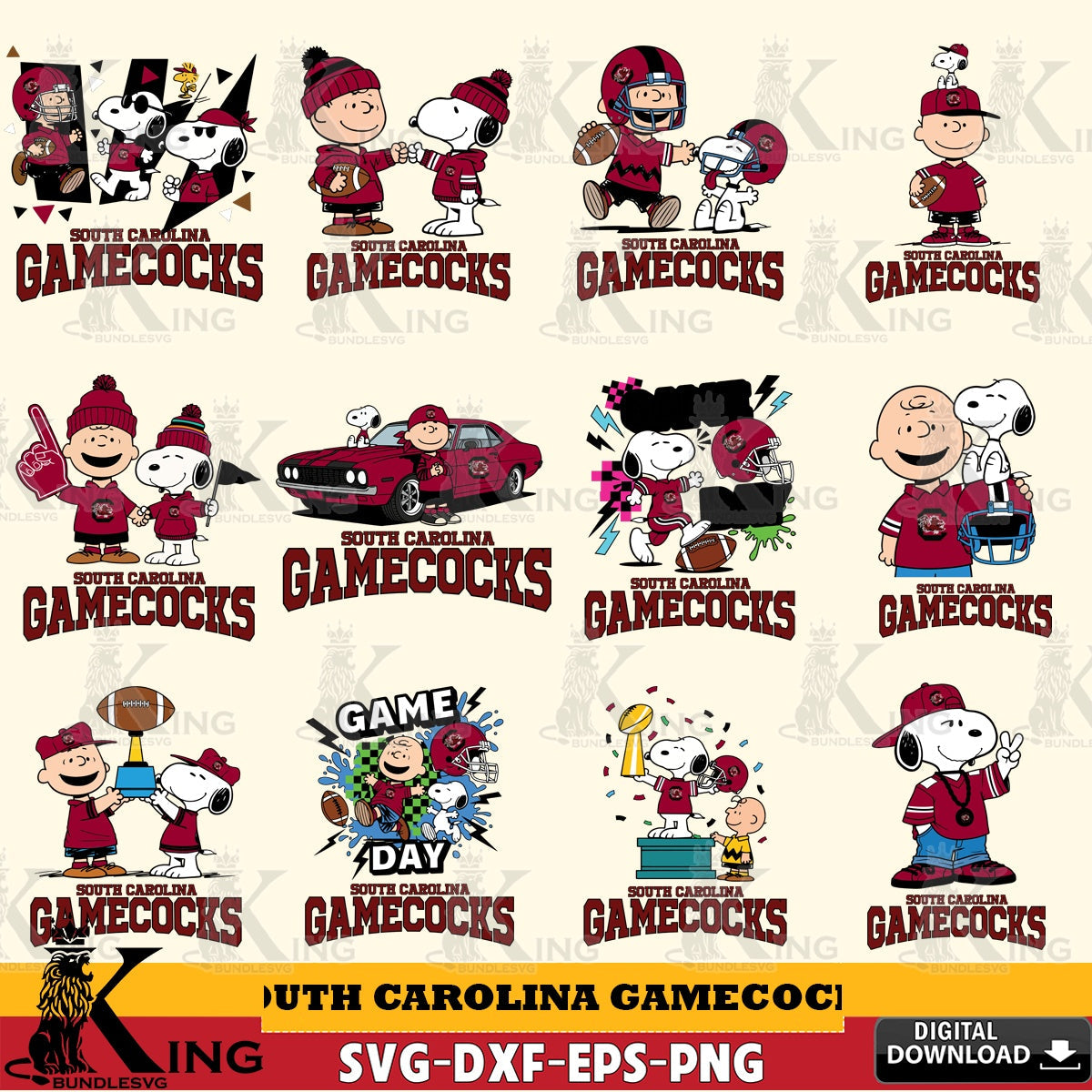 South Carolina Gamecocks Peanuts Football NCAA Bundle SVG, Cricut, Cut file , Digital Download , Instant Download, Peanuts svg, NCAA svg, Football svg, Sport svg