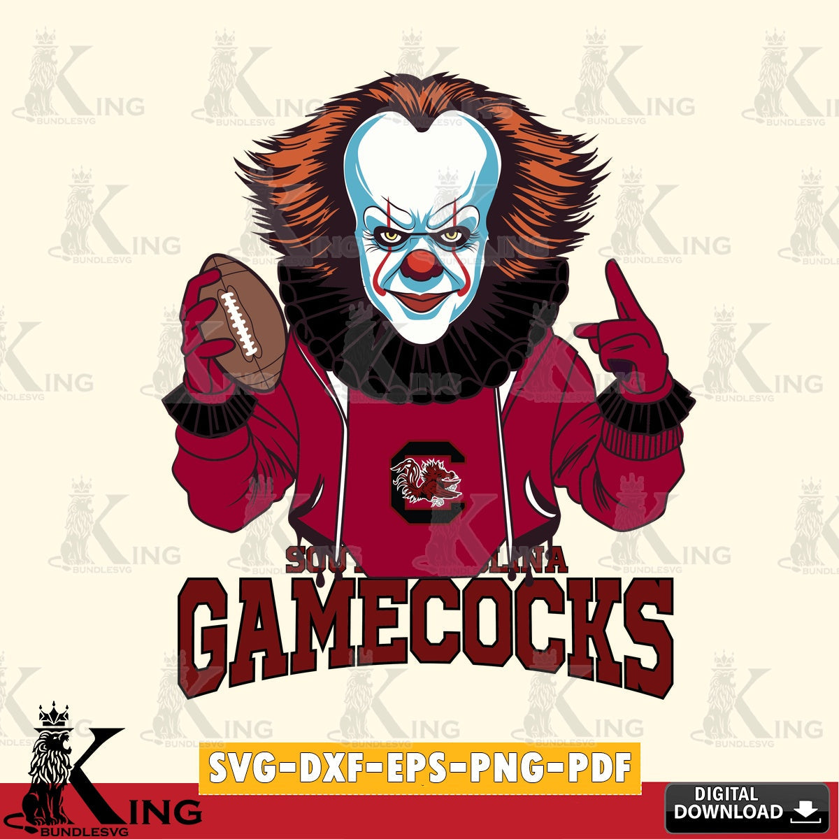 Detailed illustration of South Carolina Gamecocks Pennywise football player, a digital download for Cricut Maker and paper crafts