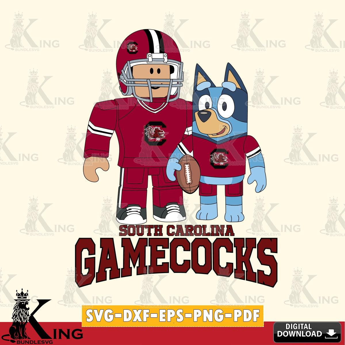 South Carolina Gamecocks Roblox & Bluey Football SVG file , NCAA Cricut, File cut , Digital Download , PDF File