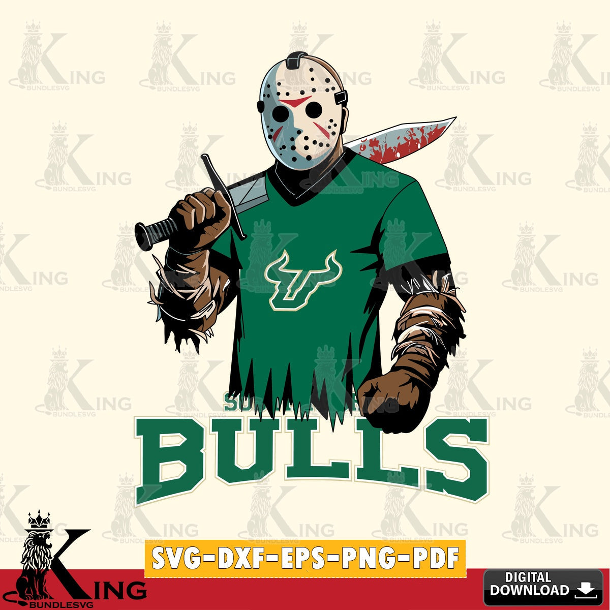 Hand-drawn style art of South Florida Bulls Jason Voorhees Football, NCAA file cut, SVG cut file for personalized gifts and laser