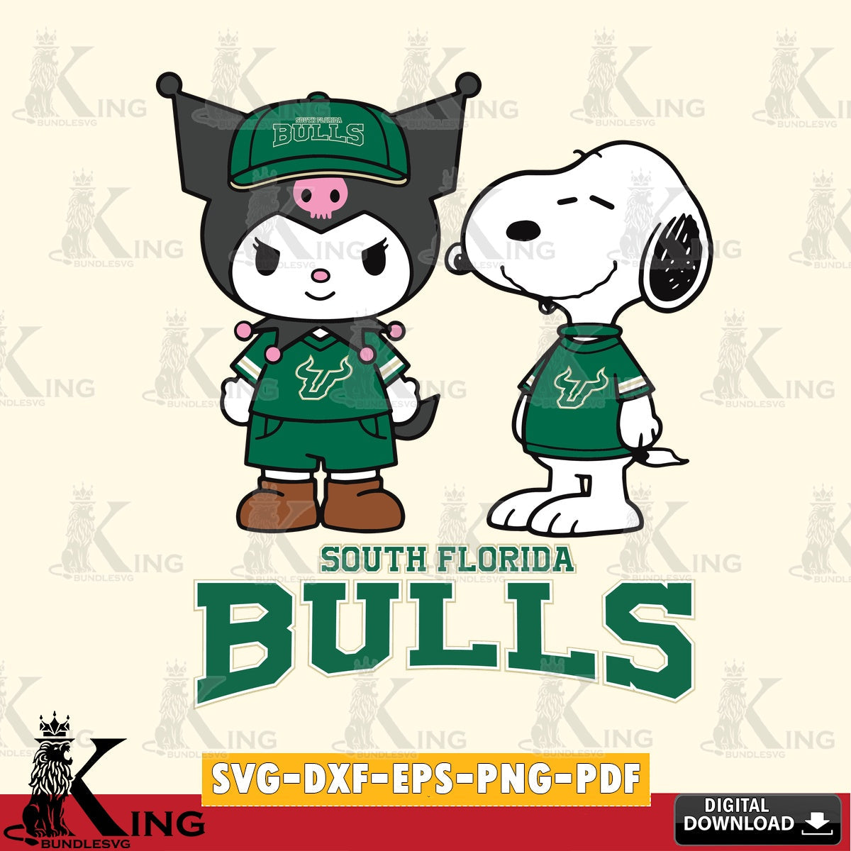 South Florida Bulls Kuromi Snoopy Football SVG file, Cricut, Cut file , Digital Download , Instant Download, Sanrio svg, Clipart