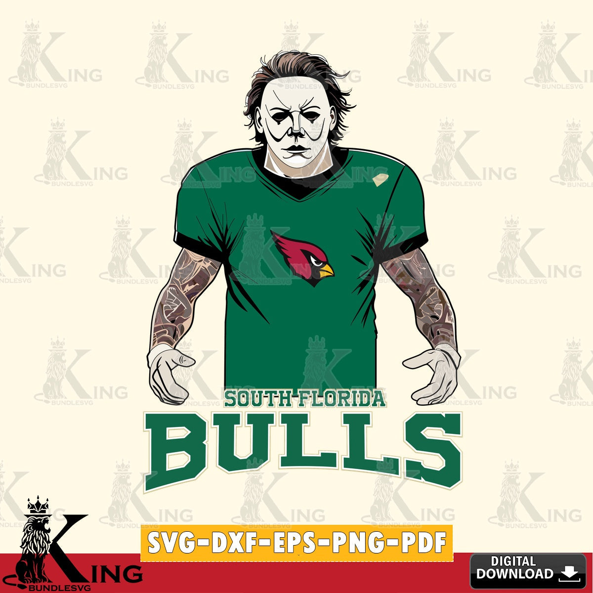 Eye-catching graphic of a South Florida Bulls Michael Myers tattoo football, a digital file for silhouette cameo and cricut