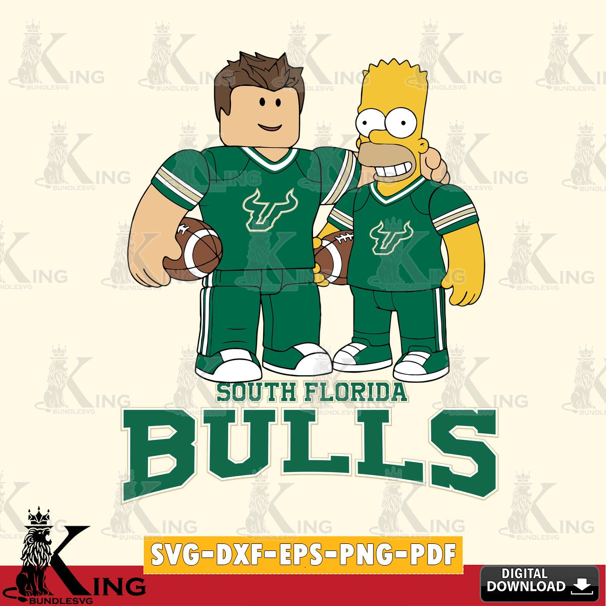 South Florida Bulls Roblox & Homer Simpson Football SVG file , NCAA Cricut, File cut , Digital Download , PDF File