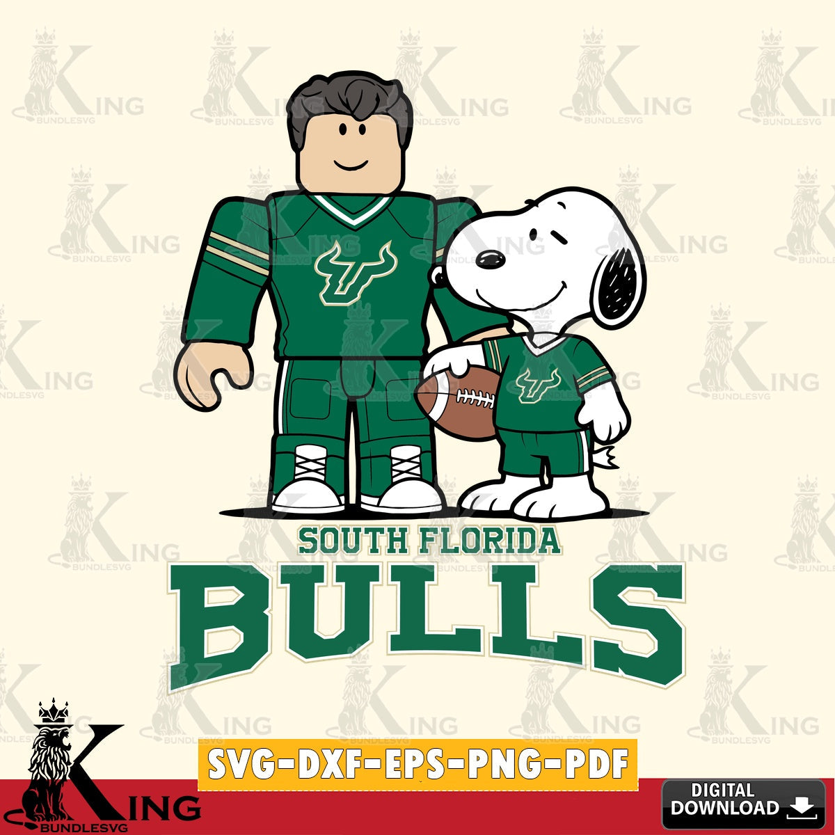South Florida Bulls Roblox & Snoopy Football SVG file , NCAA Cricut, File cut , Digital Download , PDF File