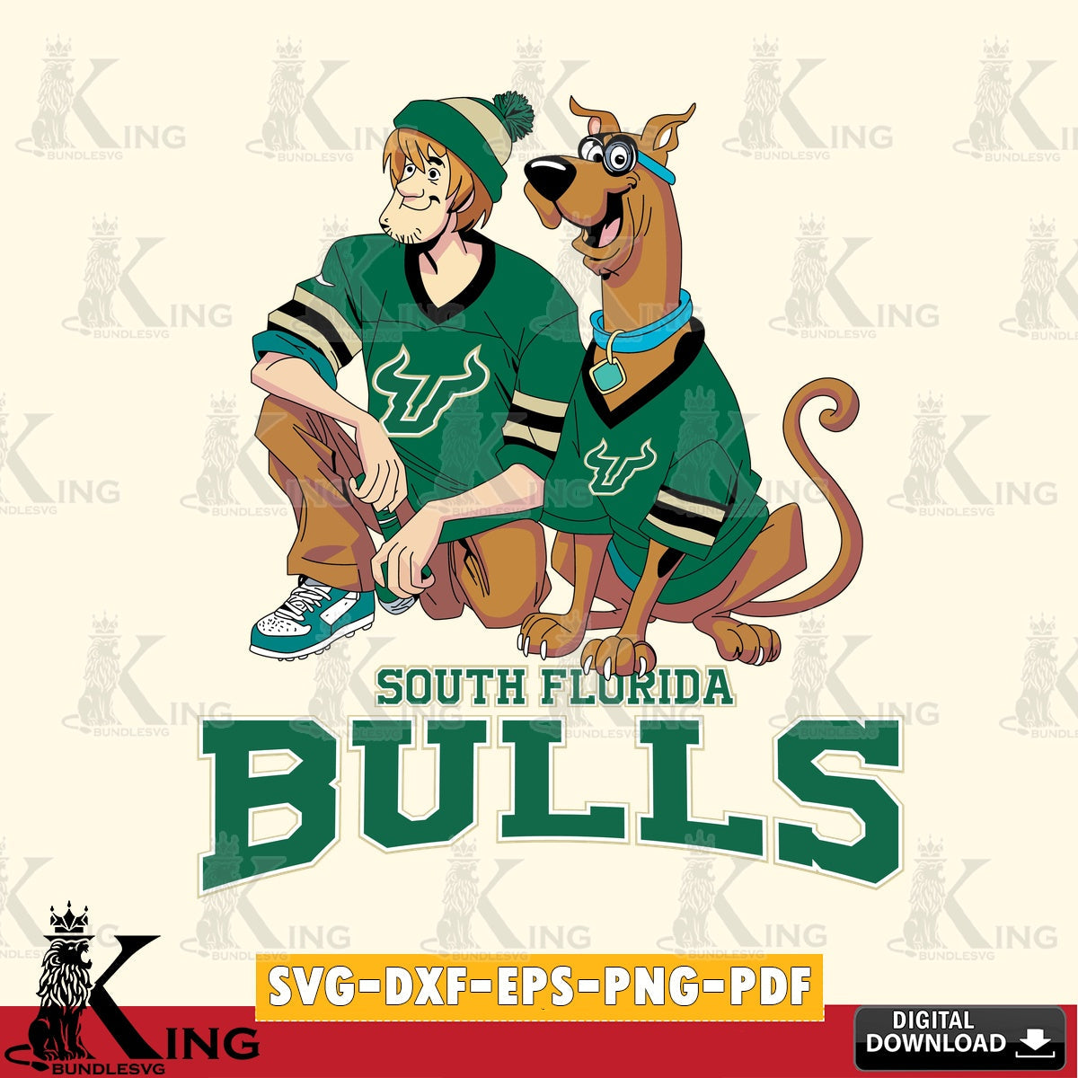 Stylish representation of South Florida Bulls Shaggy and Scooby Doo football PNG clipart for sublimation printing and graphic