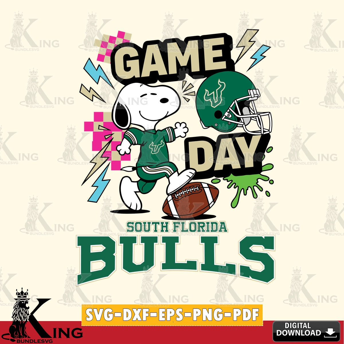 South Florida Bulls Snoopy Game day SVG, Cricut, Cut file , Digital Download , Instant Download, Peanuts svg, NCAA svg, Football svg, Sport svg