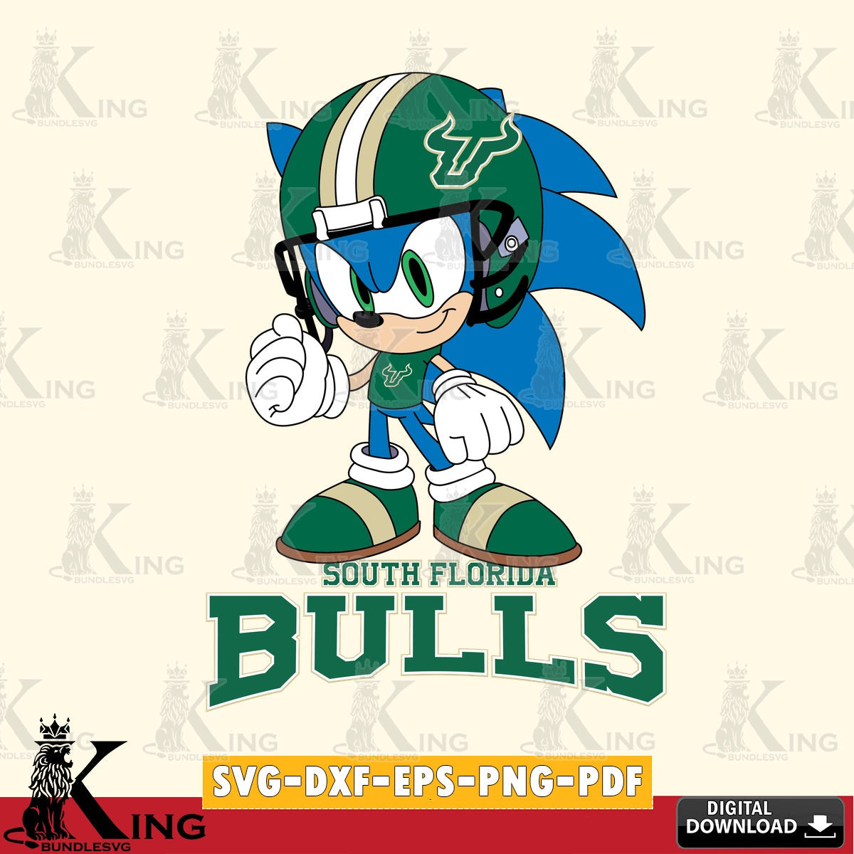 Creative design featuring South Florida Bulls Sonic Football Mascot crafting file for iron-on transfer and vinyl decals.