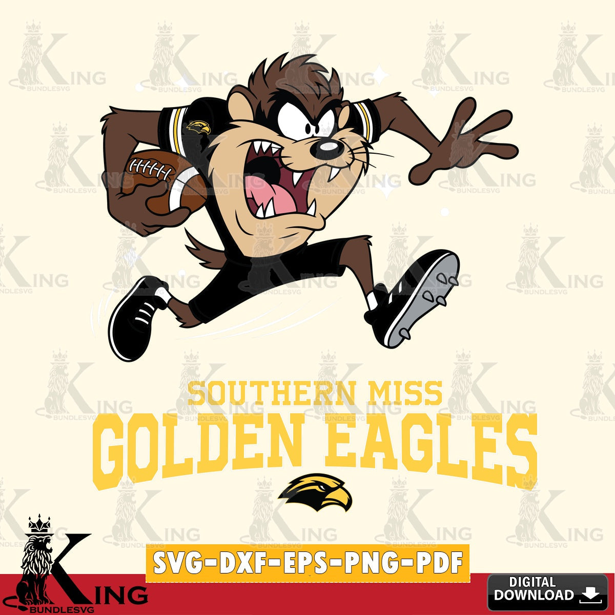 Southern Miss Golden Eagles Angry Taz Football SVG file, Cut file , Digital Download , Instant Download, Taz svg, NCAA svg