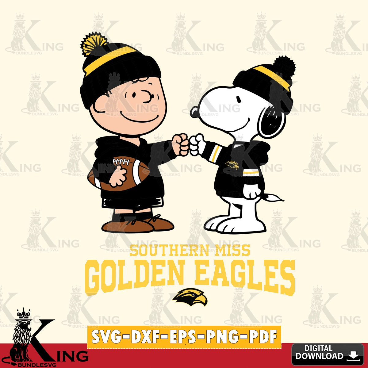 Southern Miss Golden Eagles CharlieBrown Football Fist Bump SVG, Cricut, Cut file , Digital Download , Instant Download, Peanuts svg, NCAA svg, Football svg, Sport svg