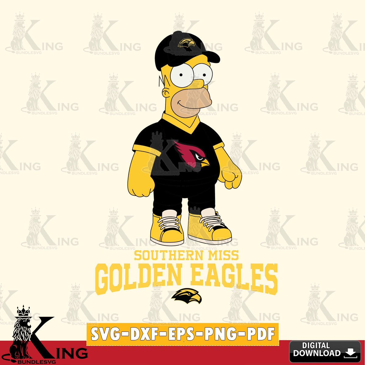 Beautiful illustration of Southern Miss Golden Eagles Homer Simpson Football, NCAA SVG PNG files perfect for Cricut and