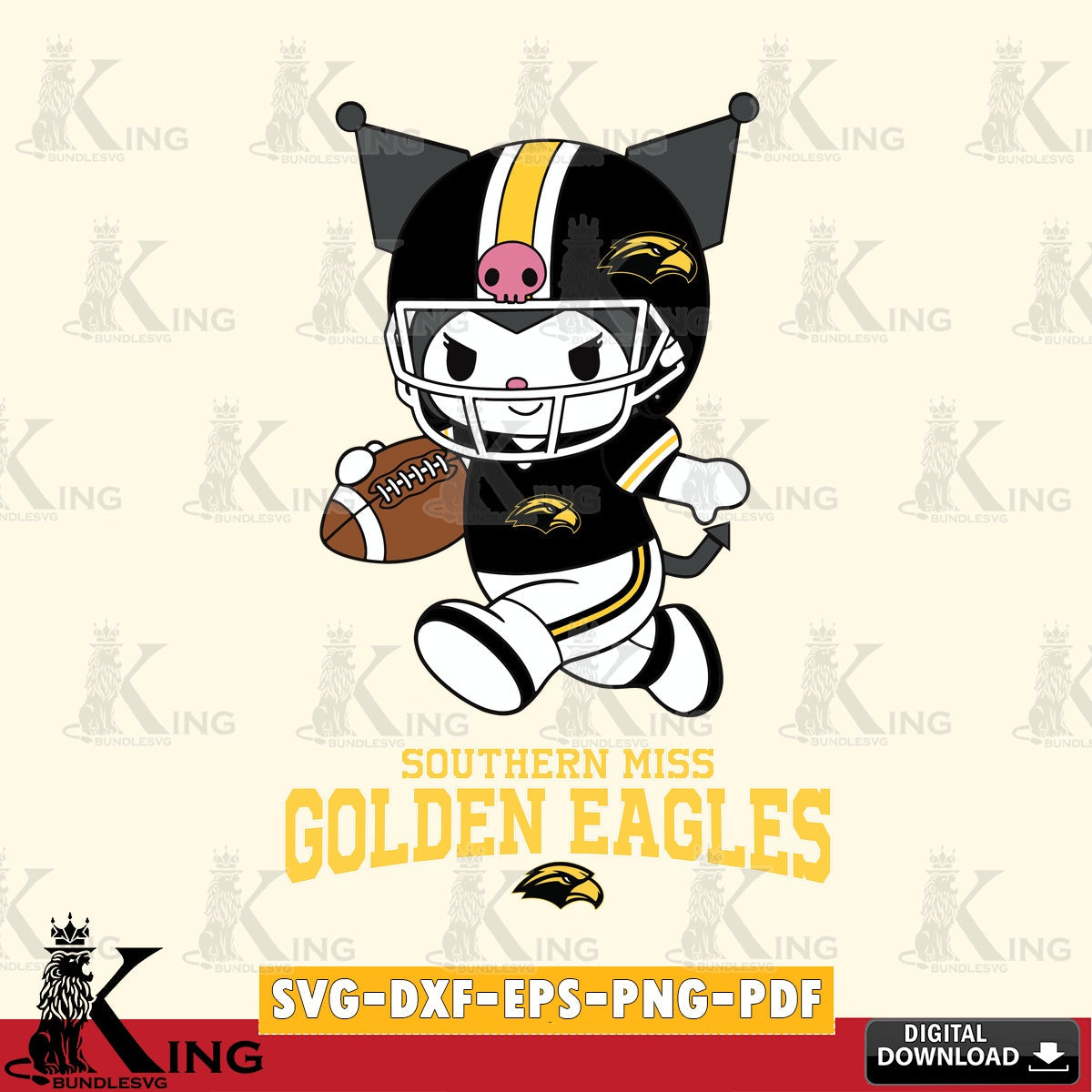 Southern Miss Golden Eagles Kuromi Football Run SVG file, Cricut, Cut file , Digital Download , Instant Download, Sanrio svg, Clipart