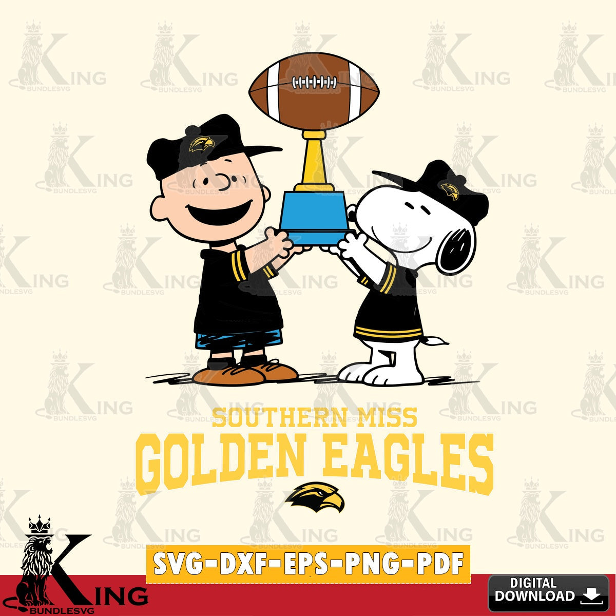 Southern Miss Golden Eagles Peanuts Football Trophy SVG, Cricut, Cut file , Digital Download , Instant Download, Peanuts svg, NCAA svg, Football svg, Sport svg