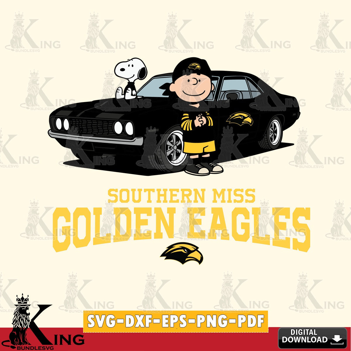 Southern Miss Golden Eagles Peanuts Muscle Car SVG, Cricut, Cut file , Digital Download , Instant Download, Peanuts svg, NCAA svg, Football svg, Sport svg