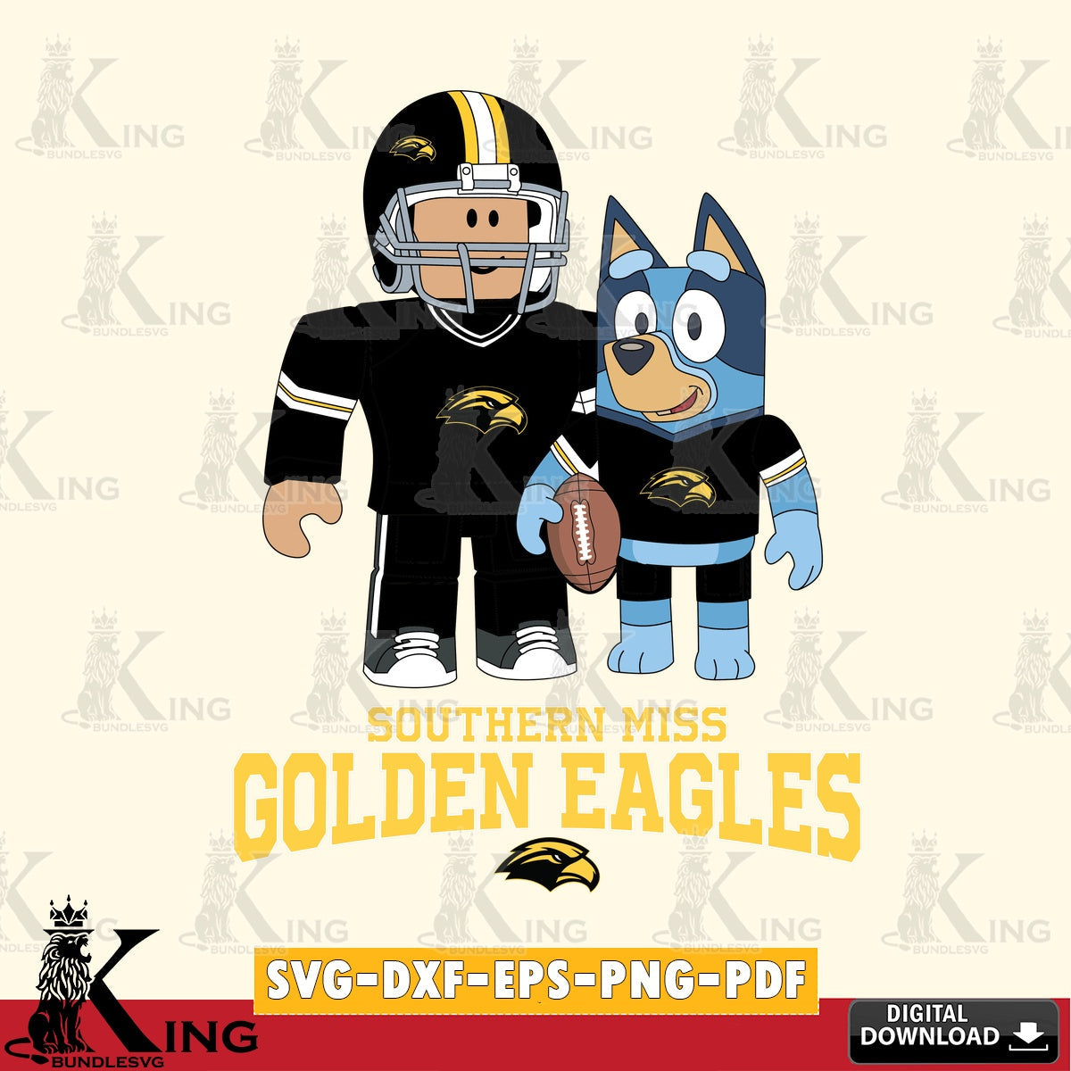 Southern Miss Golden Eagles Roblox & Bluey Football SVG file , NCAA Cricut, File cut , Digital Download , PDF File
