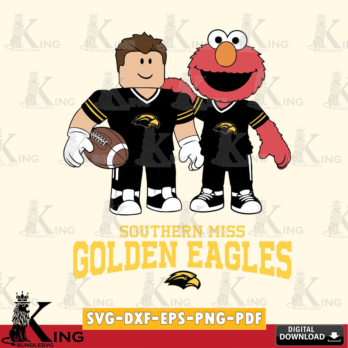 Southern Miss Golden Eagles Roblox & Elmo Football SVG file , NCAA Cricut, File cut , Digital Download , PDF File