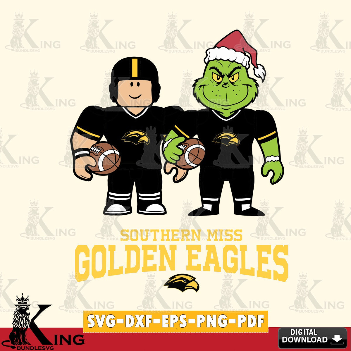 Southern Miss Golden Eagles Roblox & Grinch Football SVG file , NCAA Cricut, File cut , Digital Download , PDF File