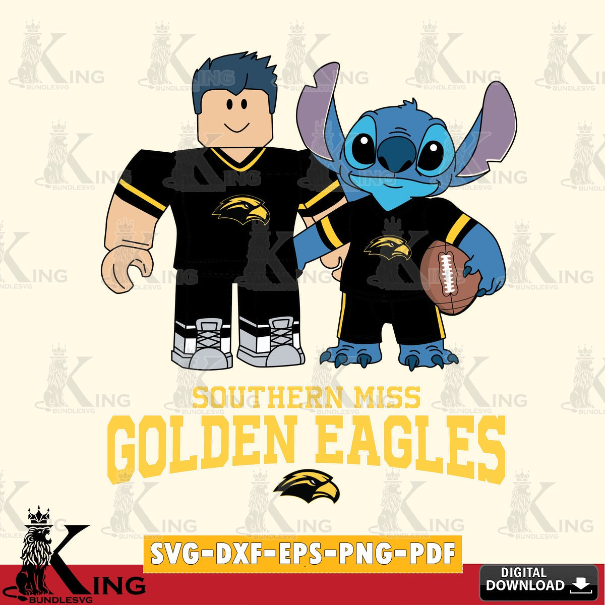 Southern Miss Golden Eagles Roblox & Stitch Football SVG file , NCAA Cricut, File cut , Digital Download , PDF File