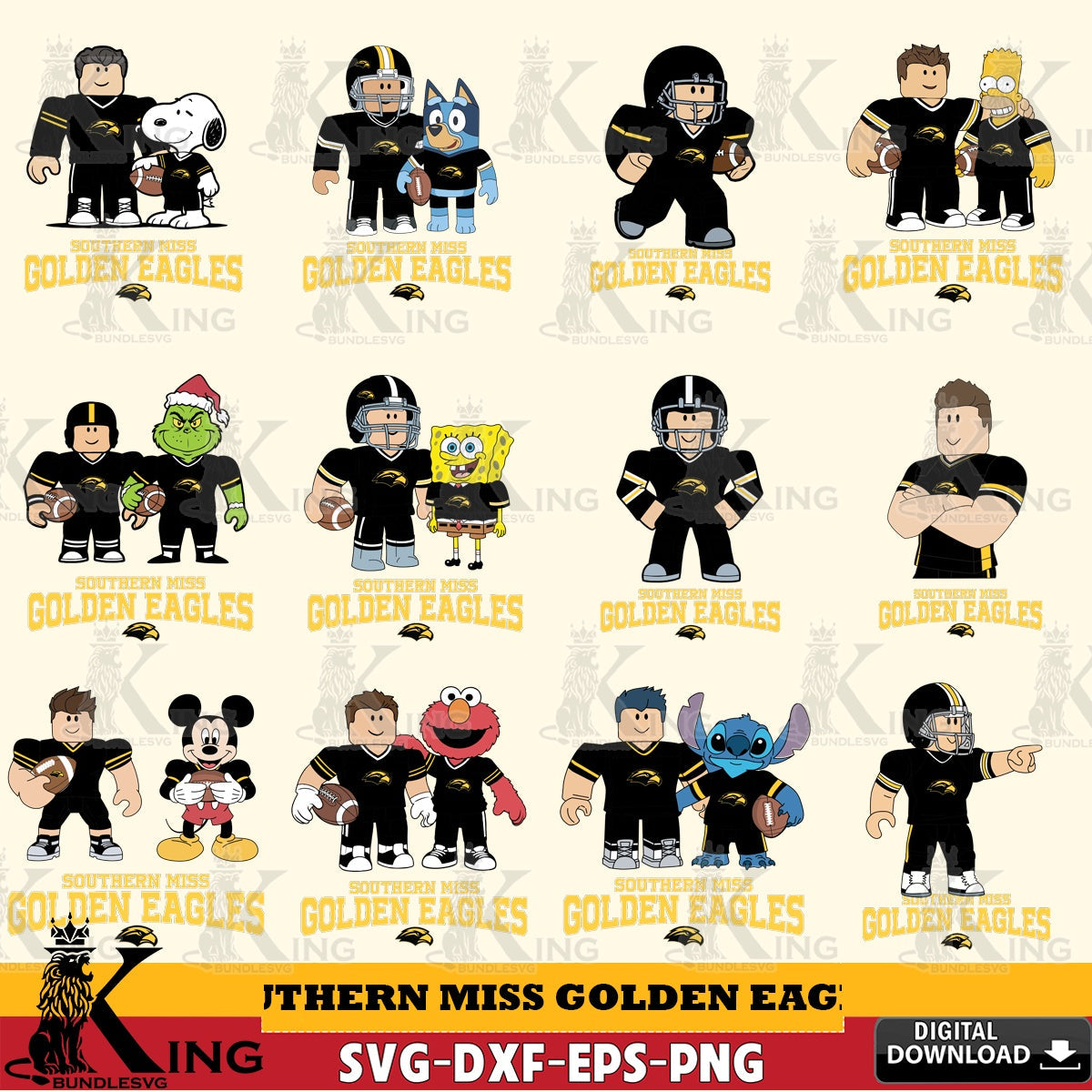 Southern Miss Golden Eagles Roblox With Friends football NCAA Bundle SVG file , NCAA Cricut, File cut , Digital Download , PDF File