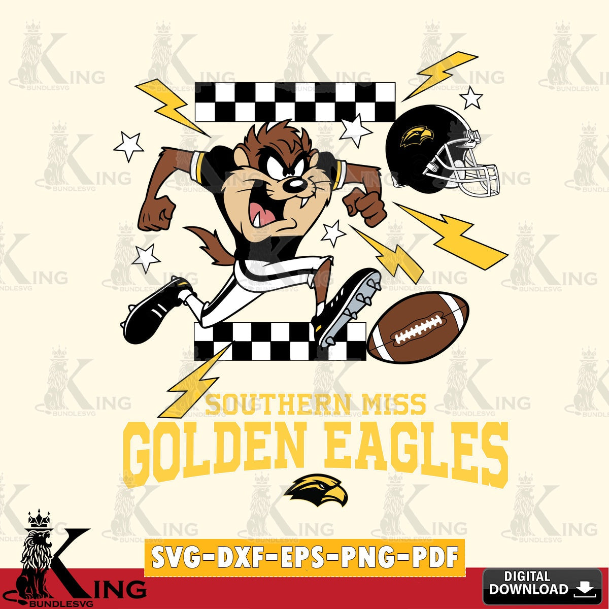 Southern Miss Golden Eagles Taz Football Lightning SVG file, Cut file , Digital Download , Instant Download, Taz svg, NCAA svg